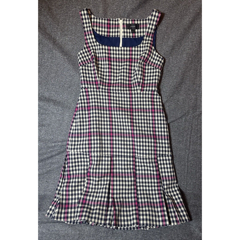 J.Crew Dress Womens 4 Blue Pink Plaid Gingham Shift Dress Pleated AR721 Preppy